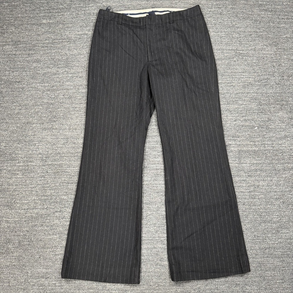 Vintage Gap Pinstripe Pants Women 12R Gray Wide Leg Wool Y2K Career Trouser